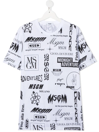 Msgm Kids' Logo-print Short-sleeve T-shirt In White