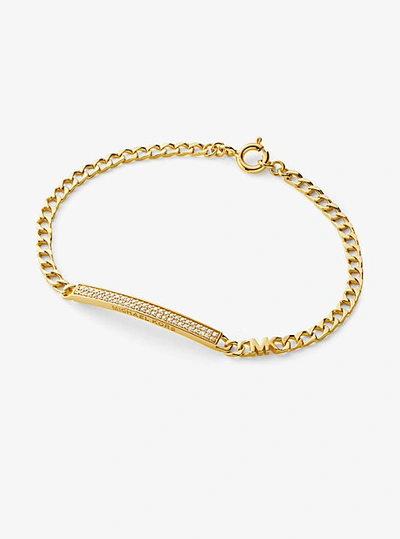 Michael Kors Precious Metal-plated Sterling Silver Pavé Plaque Curb Link Bracelet In Gold