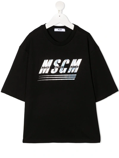 Msgm Teen Logo-print Metallic T-shirt In Black