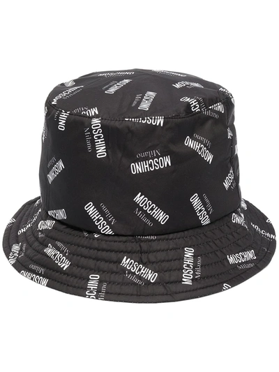 Moschino Allover Logo Reversible Bucket Hat In Black