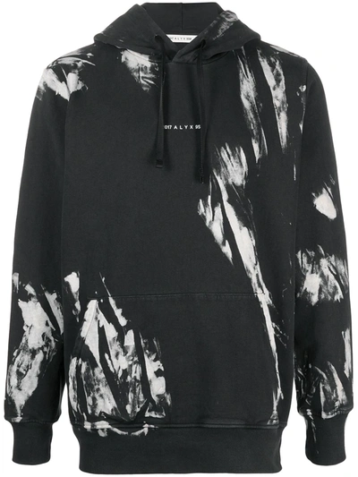 Alyx Logo-print Tie-dyed Cotton-jersey Hoodie In Black