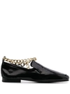 BY FAR SHINY LEATHER LOAFERS WITH CHAIN DETAIL