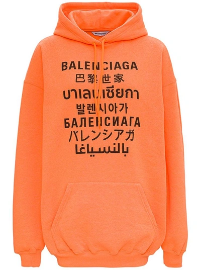 Balenciaga 多语言品牌名称混棉连帽卫衣 In Orange