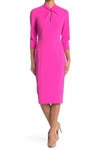 Donna Morgan Crepe Three Quarter Sleeve Sheath Dress In Elec Pink