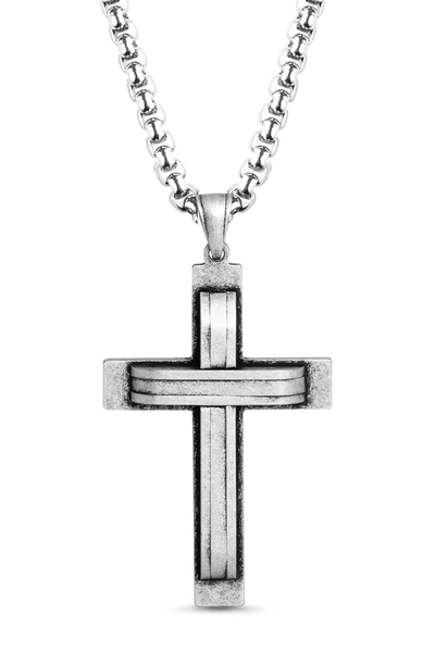Steve Madden Oxidized Stainless Steel Cross Curb Chain Necklace In Silver
