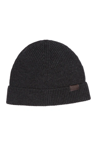 Hickey Freeman Merino Wool Ribbed Cuff Beanie In Charcoal