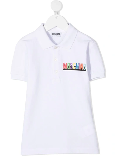 Moschino Kids' Chest Logo Print Polo Shirt In White