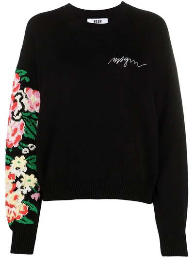 Msgm Intarsia-knit Floral Jumper In Black