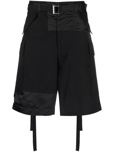 Sacai Knee-length Patchwork Cargo Shorts In Black