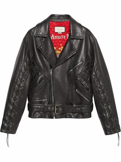 Gucci Women's Black Leather Outerwear Jacket