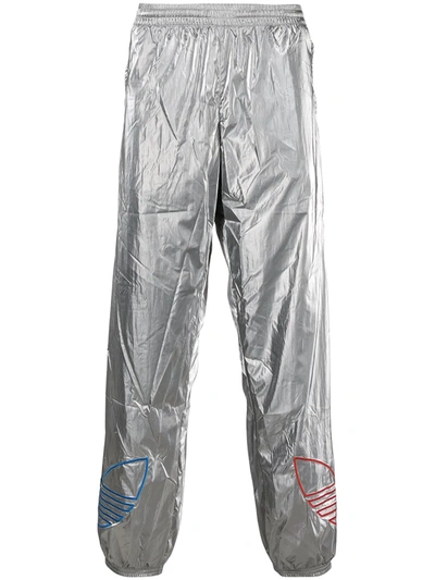 Adidas Originals Metallic-effect Trefoil-print Track Trousers In Silver