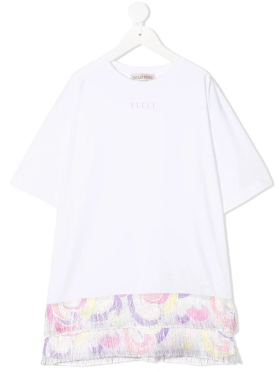 Emilio Pucci Kids' Fringed T-shirt Dress In White