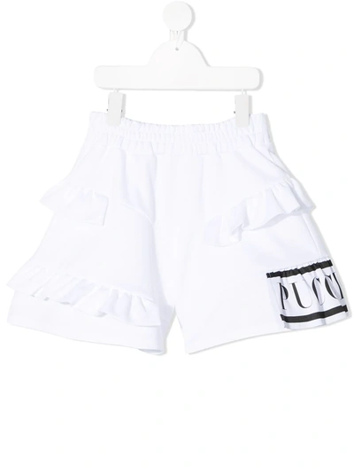 Emilio Pucci Kids' Logo-print Ruffled Shorts In White