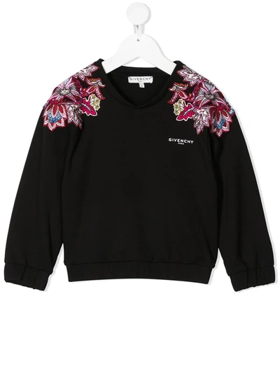 Givenchy Kids' Cotton Blend Sweatshirt W/ Embroidery In Black