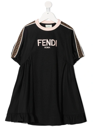 Fendi Kids' Logo-print Short-sleeve Dress In Nero