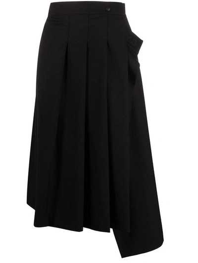 Y-3 Cotton Asymmetric Midi Skirt In Black
