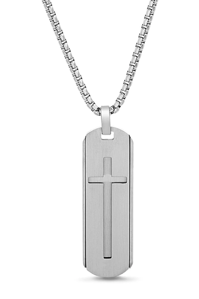 Steve Madden Oval Open-cross Dogtag Box Chain Necklace In Gray