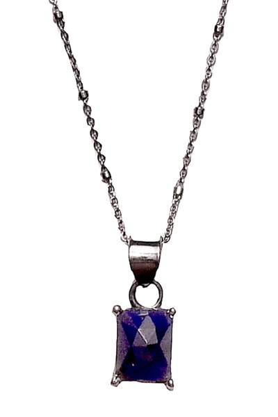 Adornia Black Rhodium Plated Sterling Silver Baguette-cut Blue Sapphire Pendant Necklace