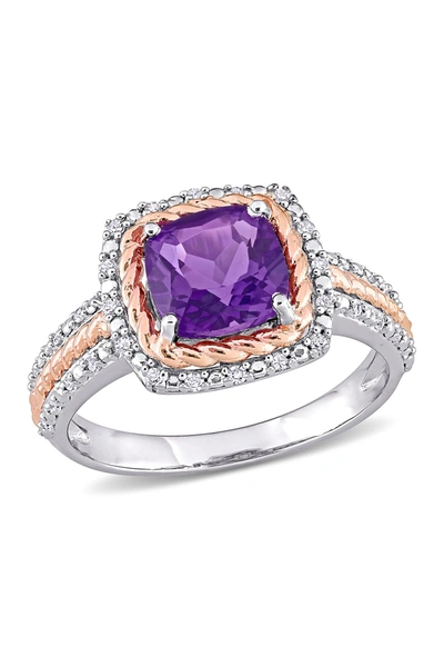 Delmar Two-tone Amethyst & Diamond Accent Halo Ring In Purple