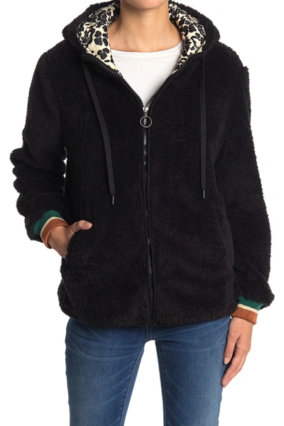 Pj Salvage Ciao Fleece Jacket With Faux Fur Hood In Black
