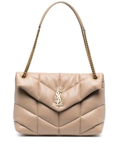 Saint Laurent Loulou Puffer Quilted Shoulder Bag In Neutrals