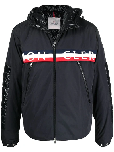 Moncler Olargues Logo Hooded Nylon Down Jacket In Black