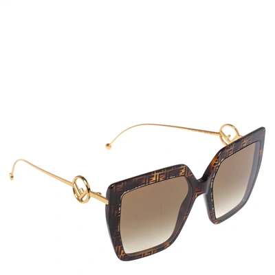 Pre-owned Fendi Dark Havana / Brown Gradient Ff0410/s Oversized Square Sunglasses