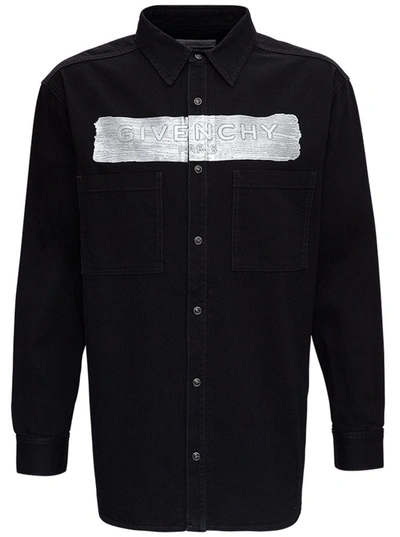 Givenchy Logo-embossed Denim Shirt In Black