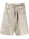 Brunello Cucinelli Linen Belted High-rise Paperbag Shorts In Corda