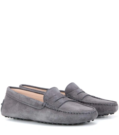 Tod's Mocassino Suede Driving Shoes In Grey/dark