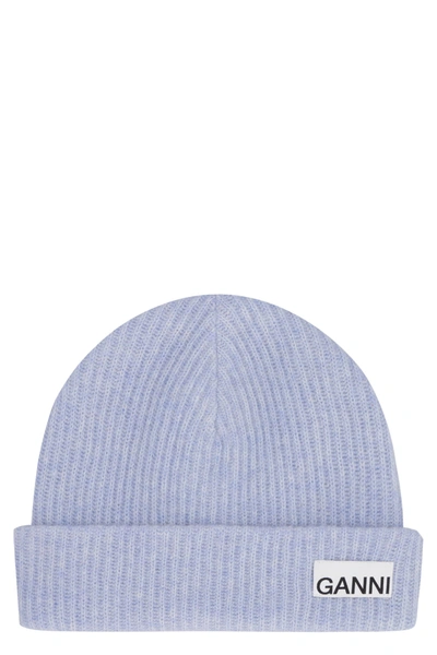 Ganni Ribbed Knit Beanie In Blue