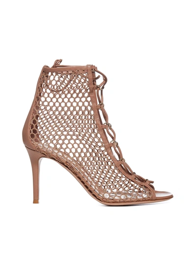 Gianvito Rossi Helena Nappa Leather And Mesh Ankle Boots In Pralinepraline