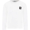 STONE ISLAND JUNIOR WHITE T-SHIRT FO BOY WITH ICONIC COMPASS,741620447.V0001