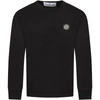 Stone Island White T-shirt Fo Boy With Iconic Compass In Black