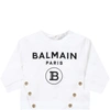 BALMAIN WHITE SWEATSHIRT FOR BABYGIRL WITH LOGO,6O4820 OB700 100