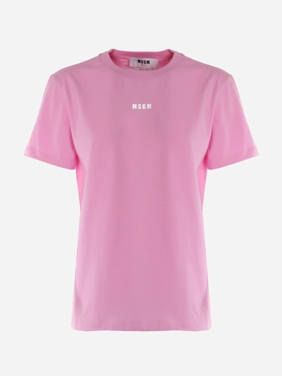 Msgm Basic Jersey T-shirt With Logo Print In Pink