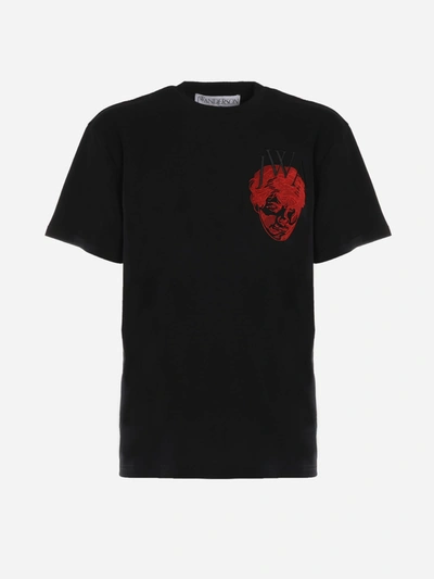 Jw Anderson Black Cotton T-shirt With Embroidery