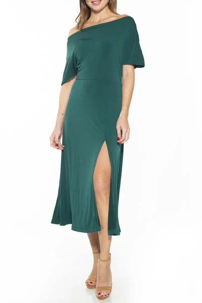 Alexia Admor Kaelyn Draped One Shoulder Floral Midi Dress In Forest Green