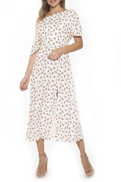 Alexia Admor Kaelyn Draped One Shoulder Floral Midi Dress In Ivory Floral