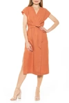 Alexia Admor Iris Dropped Shoulder Wrap Midi Dress In Apricot