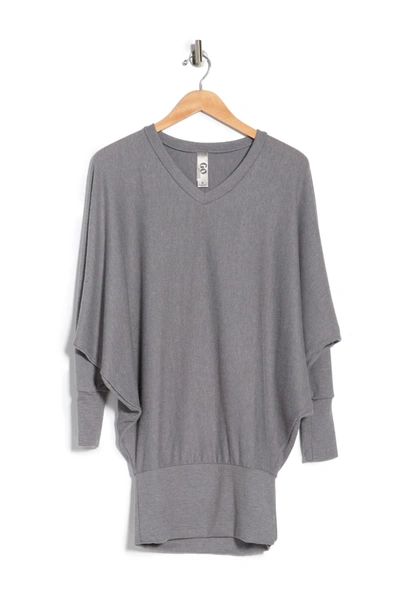 Go Couture V-neck Dolman Sleeve Top In Heather Grey