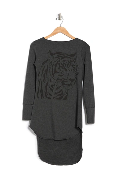 Go Couture Graphic Boatneck Top In Charcoal Print 1