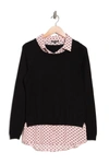 Adrianna Papell Shirttail Twofer Sweater In Bkw/blshrt