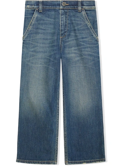 Gucci Kids' Wide-leg Distressed Jeans In Blue