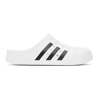 Adidas Originals White Adilette Clog Sandals In Ftwwht/cbl