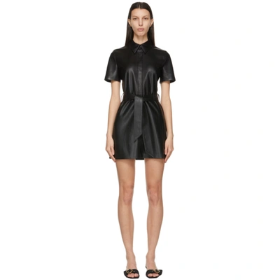 Nanushka Halli Belted Vegan Leather Mini Shirt Dress In Black