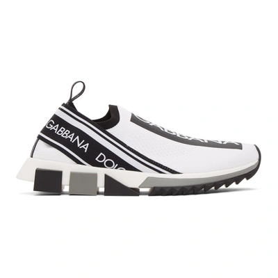 Dolce & Gabbana Men's Sorrento Logo-stripe Sock Sneakers In White Black