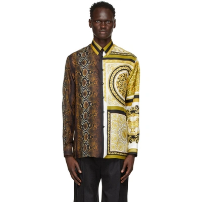 Versace Mixed-print Long-sleeve Silk Shirt In Multicolour