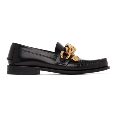 Versace Black Leather Medusa Chain Loafers In Kvo41 Blkgl