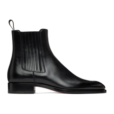 Christian Louboutin Men's Angloma A Pleated Red Sole Chelsea Boots In Black